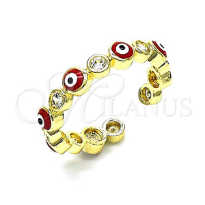 Anillo Multi Piedra 01.253.0041.1 Oro Laminado, Diseño de Ojo Griego, con Blanca Zirconia Cubica, Esmaltado Rojo, Tono Dorado (One size fits all)