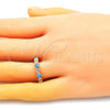 Anillo Multi Piedra 01.253.0041.2 Oro Laminado, Diseño de Ojo Griego, con Blanca Zirconia Cubica, Esmaltado Azul claro, Tono Dorado (One size fits all)
