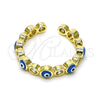 Anillo Multi Piedra 01.253.0041.2 Oro Laminado, Diseño de Ojo Griego, con Blanca Zirconia Cubica, Esmaltado Azul claro, Tono Dorado (One size fits all)