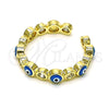 Anillo Multi Piedra 01.253.0041.2 Oro Laminado, Diseño de Ojo Griego, con Blanca Zirconia Cubica, Esmaltado Azul claro, Tono Dorado (One size fits all)