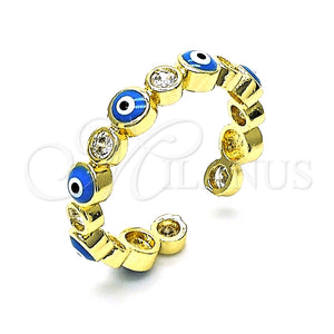 Anillo Multi Piedra 01.253.0041.2 Oro Laminado, Diseño de Ojo Griego, con Blanca Zirconia Cubica, Esmaltado Azul claro, Tono Dorado (One size fits all)