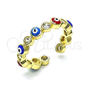 Anillo Multi Piedra 01.253.0041.3 Oro Laminado, Diseño de Ojo Griego, con Blanca Zirconia Cubica, Esmaltado Multicolor, Tono Dorado (One size fits all)