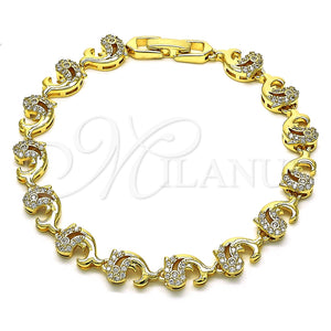 Pulsera Elegante 03.210.0152.08 Oro Laminado, Diseño de Delfín, con Blanca Micro Pave, Pulido, Tono Dorado (07 MM Thickness, 8 Inches Length)