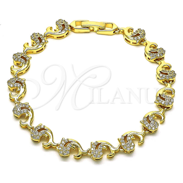 Pulsera Elegante 03.210.0152.08 Oro Laminado, Diseño de Delfín, con Blanca Micro Pave, Pulido, Tono Dorado (07 MM Thickness, 8 Inches Length)