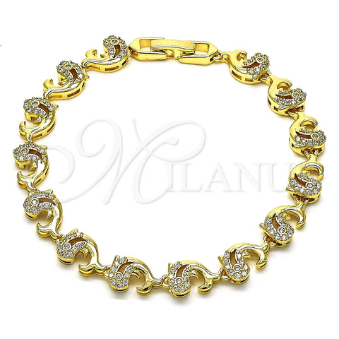Pulsera Elegante 03.210.0152.08 Oro Laminado, Diseño de Delfín, con Blanca Micro Pave, Pulido, Tono Dorado (07 MM Thickness, 8 Inches Length)