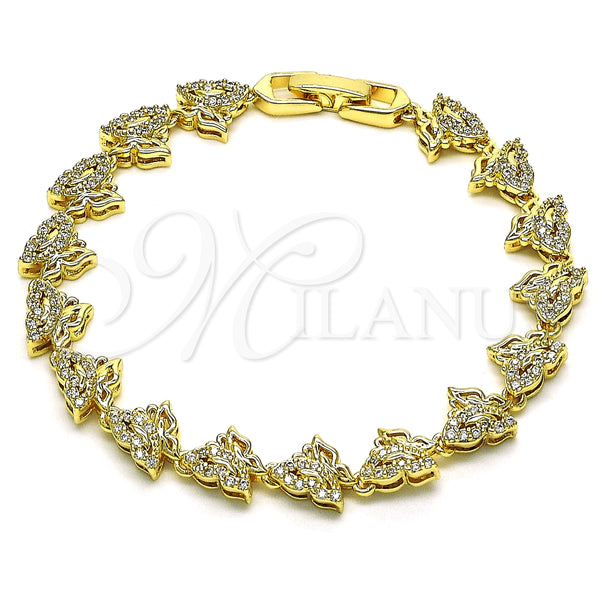 Pulsera Elegante 03.210.0153.07 Oro Laminado, Diseño de Mariposa, con Blanca Micro Pave, Pulido, Tono Dorado (09 MM Thickness, 7 Inches Length)