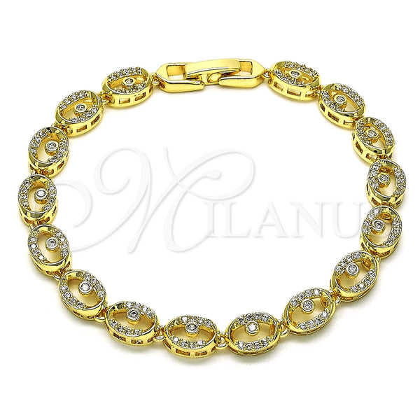 Pulsera Elegante 03.210.0155.07 Oro Laminado, Diseño de Ojo Griego, con Blanca Micro Pave, Pulido, Tono Dorado (07 MM Thickness, 7 Inches Length)