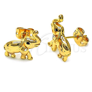 Arete Dormilona 02.213.0370 Oro Laminado, Diseño de Elefante, con Negro Micro Pave, Pulido, Tono Dorado
