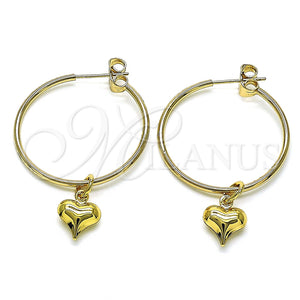 Argolla Mediana 02.63.2737.30 Oro Laminado, Diseño de Corazón, Pulido, Tono Dorado