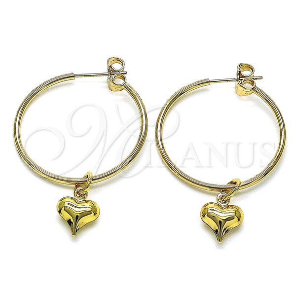 Argolla Mediana 02.63.2737.30 Oro Laminado, Diseño de Corazón, Pulido, Tono Dorado