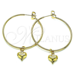 Argolla Mediana 02.63.2737.40 Oro Laminado, Diseño de Corazón, Pulido, Tono Dorado