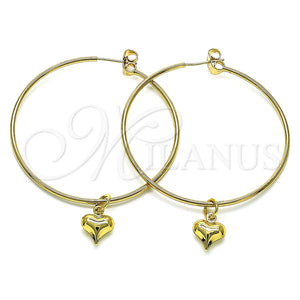 Argolla Grande 02.63.2737.50 Oro Laminado, Diseño de Corazón, Pulido, Tono Dorado