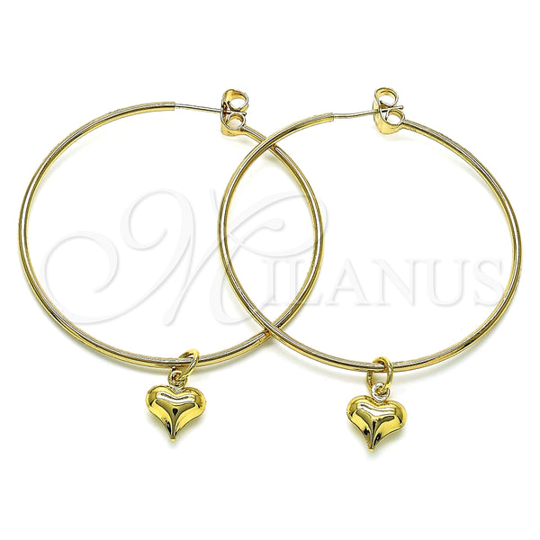 Argolla Grande 02.63.2737.50 Oro Laminado, Diseño de Corazón, Pulido, Tono Dorado