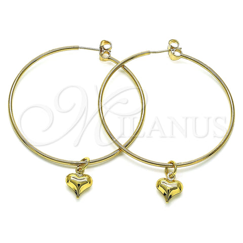 Argolla Grande 02.63.2737.50 Oro Laminado, Diseño de Corazón, Pulido, Tono Dorado