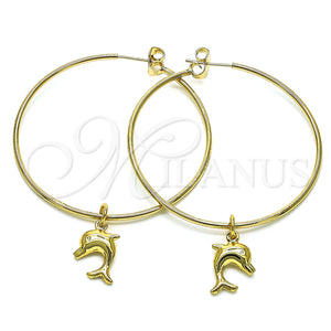 Argolla Grande 02.63.2741.50 Oro Laminado, Diseño de Delfín, Pulido, Tono Dorado
