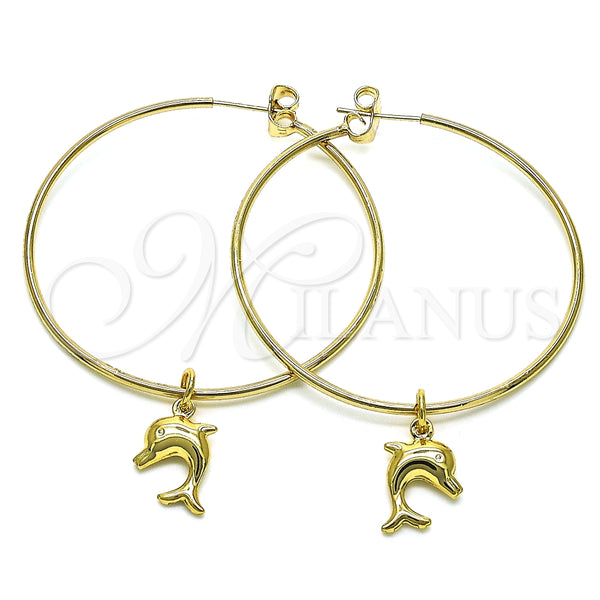 Argolla Grande 02.63.2741.50 Oro Laminado, Diseño de Delfín, Pulido, Tono Dorado