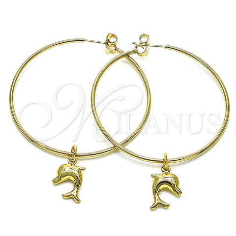 Argolla Grande 02.63.2741.50 Oro Laminado, Diseño de Delfín, Pulido, Tono Dorado