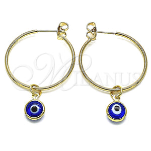 Argolla Mediana 02.63.2743.30 Oro Laminado, Diseño de Ojo Griego, Resinado Azul, Tono Dorado