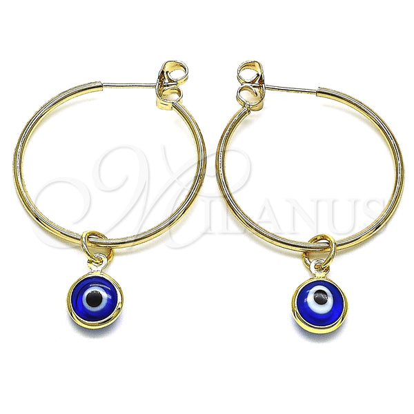 Argolla Mediana 02.63.2743.30 Oro Laminado, Diseño de Ojo Griego, Resinado Azul, Tono Dorado