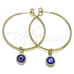 Argolla Mediana 02.63.2743.40 Oro Laminado, Diseño de Ojo Griego, Resinado Azul, Tono Dorado