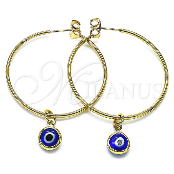 Argolla Mediana 02.63.2743.40 Oro Laminado, Diseño de Ojo Griego, Resinado Azul, Tono Dorado