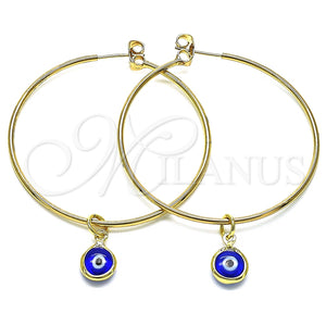 Argolla Grande 02.63.2743.50 Oro Laminado, Diseño de Ojo Griego, Resinado Azul, Tono Dorado