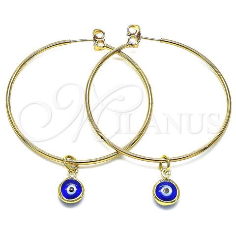 Argolla Grande 02.63.2743.50 Oro Laminado, Diseño de Ojo Griego, Resinado Azul, Tono Dorado
