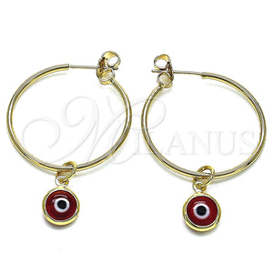 Argolla Mediana 02.63.2743.1.30 Oro Laminado, Diseño de Ojo Griego, Resinado Rojo, Tono Dorado