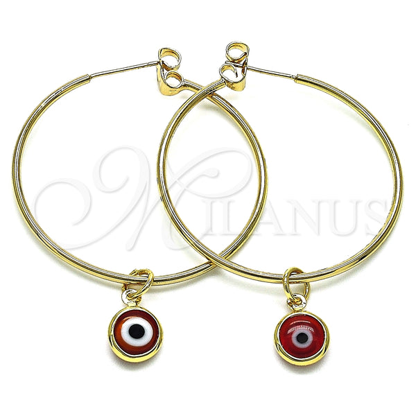 Argolla Mediana 02.63.2743.1.40 Oro Laminado, Diseño de Ojo Griego, Resinado Rojo, Tono Dorado