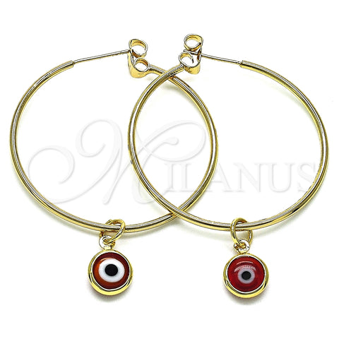 Argolla Mediana 02.63.2743.1.40 Oro Laminado, Diseño de Ojo Griego, Resinado Rojo, Tono Dorado