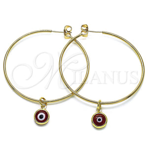 Argolla Grande 02.63.2743.1.50 Oro Laminado, Diseño de Ojo Griego, Resinado Rojo, Tono Dorado