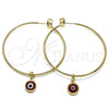 Argolla Grande 02.63.2743.1.50 Oro Laminado, Diseño de Ojo Griego, Resinado Rojo, Tono Dorado