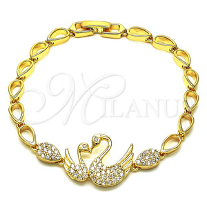 Pulsera Elegante 03.283.0147.07 Oro Laminado, Diseño de Cisne y Gota, con Blanca Micro Pave, Pulido, Tono Dorado (05 MM Thickness, 7 Inches Length)