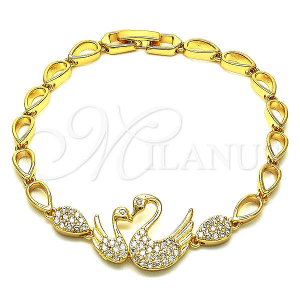 Pulsera Elegante 03.283.0147.07 Oro Laminado, Diseño de Cisne y Gota, con Blanca Micro Pave, Pulido, Tono Dorado (05 MM Thickness, 7 Inches Length)
