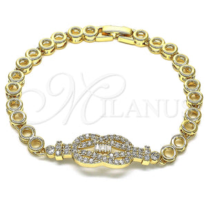 Pulsera Elegante 03.283.0149.07 Oro Laminado, Diseño de Baguette, con Blanca Zirconia Cubica and Blanca Micro Pave, Pulido, Tono Dorado (06 MM Thickness, 7 Inches Length)