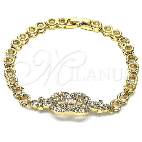 Pulsera Elegante 03.283.0149.07 Oro Laminado, Diseño de Baguette, con Blanca Zirconia Cubica and Blanca Micro Pave, Pulido, Tono Dorado (06 MM Thickness, 7 Inches Length)