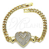 Pulsera Elegante 03.283.0157.07 Oro Laminado, Diseño de Corazón, con Blanca Micro Pave, Pulido, Tono Dorado (05 MM Thickness, 7 Inches Length)