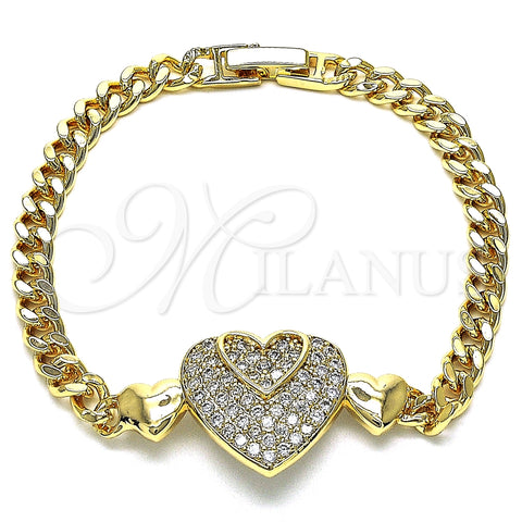 Pulsera Elegante 03.283.0157.07 Oro Laminado, Diseño de Corazón, con Blanca Micro Pave, Pulido, Tono Dorado (05 MM Thickness, 7 Inches Length)