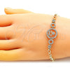Pulsera Elegante 03.283.0158.07 Oro Laminado, Diseño de Corona y Gota, con Blanca Zirconia Cubica and Blanca Micro Pave, Pulido, Tono Dorado (04 MM Thickness, 7 Inches Length)