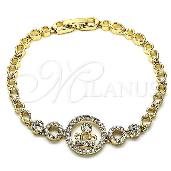 Pulsera Elegante 03.283.0158.07 Oro Laminado, Diseño de Corona y Gota, con Blanca Zirconia Cubica and Blanca Micro Pave, Pulido, Tono Dorado (04 MM Thickness, 7 Inches Length)