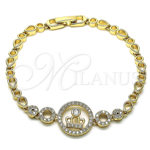 Pulsera Elegante 03.283.0158.07 Oro Laminado, Diseño de Corona y Gota, con Blanca Zirconia Cubica and Blanca Micro Pave, Pulido, Tono Dorado (04 MM Thickness, 7 Inches Length)
