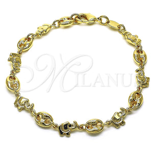 Pulsera Elegante 03.326.0025.07 Oro Laminado, Diseño de Elefante y Paperclip, Pulido, Tono Dorado (06 MM Thickness, 7 Inches Length)