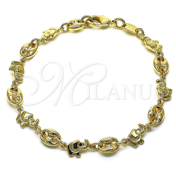 Pulsera Elegante 03.326.0025.07 Oro Laminado, Diseño de Elefante y Paperclip, Pulido, Tono Dorado (06 MM Thickness, 7 Inches Length)