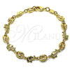 Pulsera Elegante 03.326.0025.07 Oro Laminado, Diseño de Elefante y Paperclip, Pulido, Tono Dorado (06 MM Thickness, 7 Inches Length)