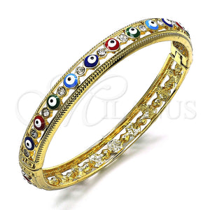 Aro Individual 07.380.0001.2.05 Oro Laminado, Diseño de Ojo Griego, con Blanca Cristal, Esmaltado Multicolor, Tono Dorado (10 MM Thickness, Size 5 (2.50 Diameter))