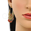 Arete Largo 02.380.0103 Oro Laminado, Diseño de Elefante y Ojo Griego, con Blanca and Negro Cristal, Resinado Rojo, Tono Dorado