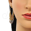 Arete Largo 02.380.0103.1 Oro Laminado, Diseño de Elefante y Ojo Griego, con Blanca and Negro Cristal, Resinado Azul, Tono Dorado