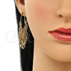 Arete Largo 02.380.0104 Oro Laminado, Diseño de Tortuga y Ojo Griego, con Blanca and Negro Cristal, Resinado Rojo, Tono Dorado