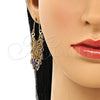 Arete Largo 02.380.0104.1 Oro Laminado, Diseño de Tortuga y Ojo Griego, con Blanca and Negro Cristal, Resinado Azul, Tono Dorado