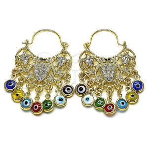 Arete Largo 02.380.0104.2 Oro Laminado, Diseño de Tortuga y Ojo Griego, con Blanca and Negro Cristal, Resinado Multicolor, Tono Dorado